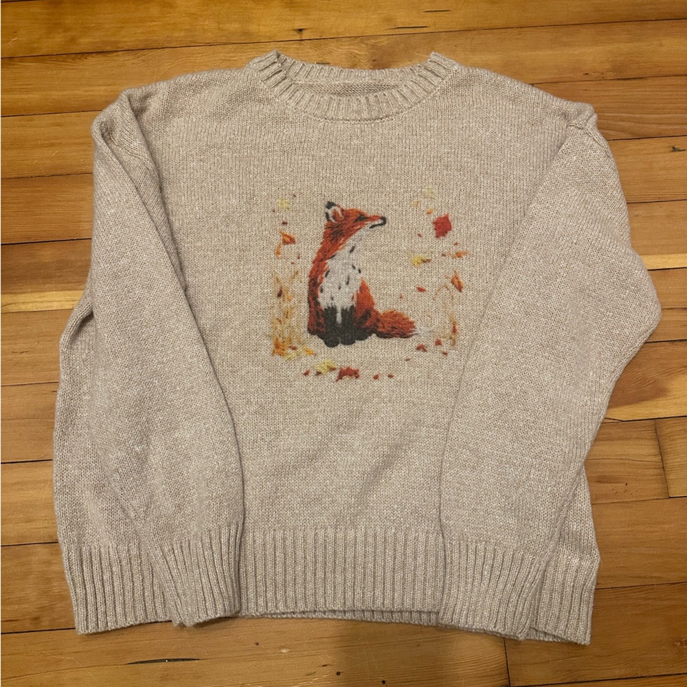 Cozy Beige Sweater with Fox Design